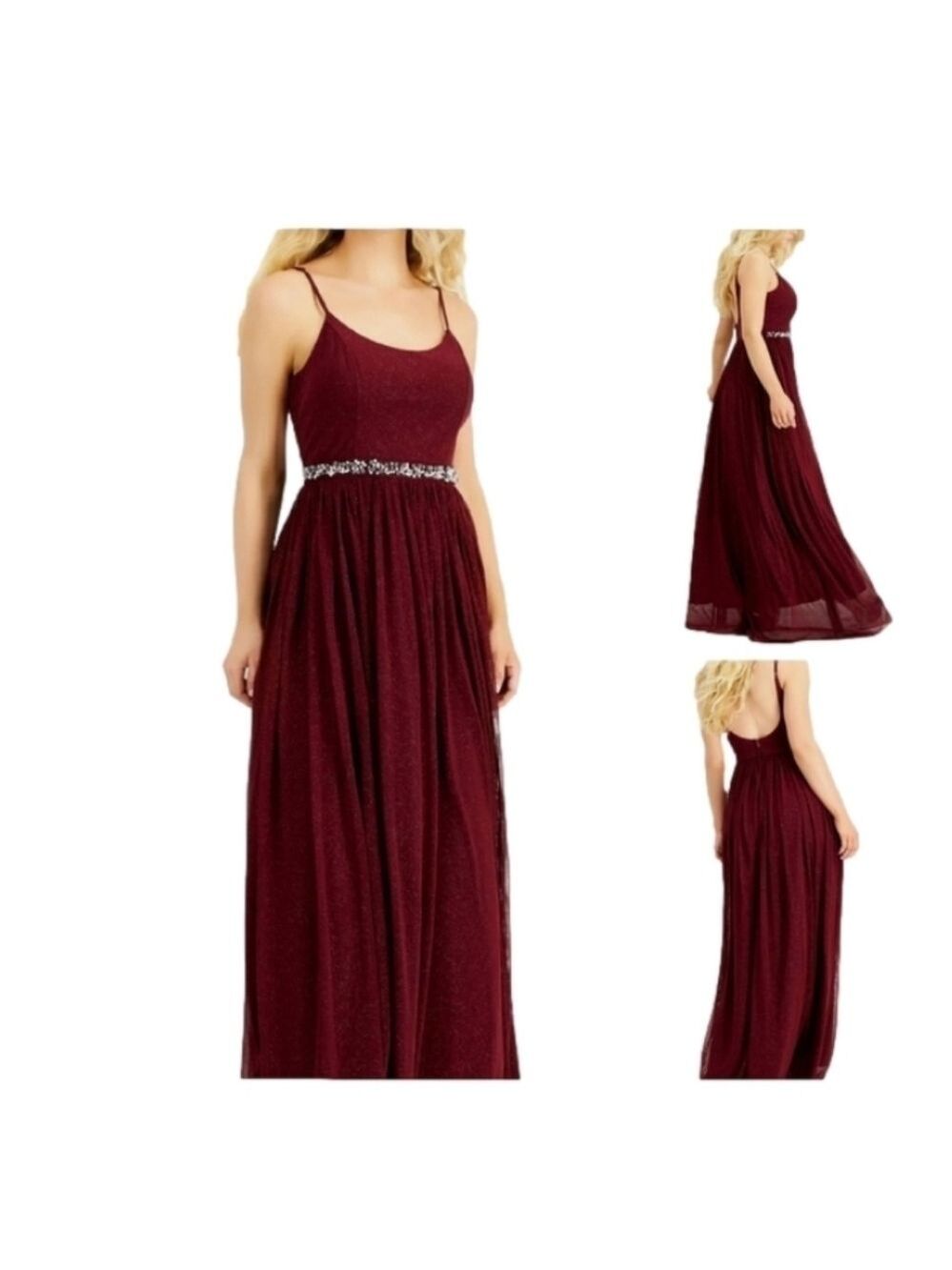 SPEECHLESS Burgundy Glitter Sheer Evening Gown Size 9 Beaded Flowing  Faux pearl - Picture 4 of 17